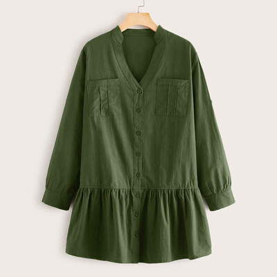 

Tailored Women Daily Casual Loose Solid Button Solid Long Sleeve Shirt Blouse Tops