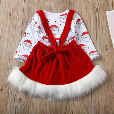 

2PCS Toddler Kids Baby Girl Christmas Santa Tops Strap Velvet Skirt Outfits