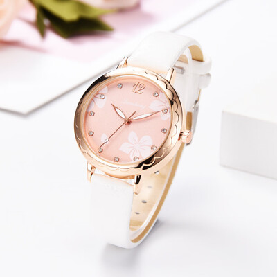 

〖Follure〗Fashion Simple And Simple Leisure Flower Scale Leather With Strap Ladies Watch