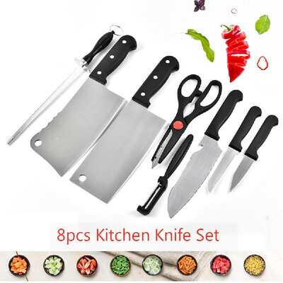 

8pcs Kitchen Knife Set Chef Knives Fruit Knife Stainless Steel Chopping Knife Sharpener Rod Peeler Scissors Paring Knife