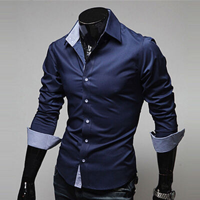 Mens Long Sleeve Slim Fit Dress Shirt Business Work Luxury Formal Casual T-shirt