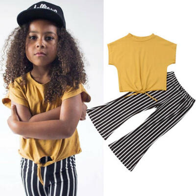 

Toddler Kids Girls Summer Outfits Clothes Loose T-shirt TopsStriped Pants Set