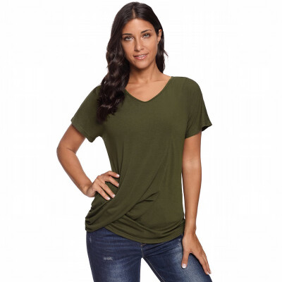 

Solid color V-neck short-sleeved bottoming shirt casual ladies top