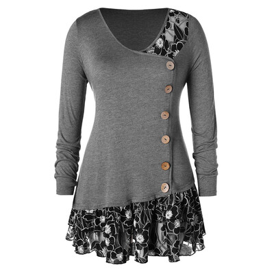 

Starmoon Fashion Womens Plus Size Lace Flounced Buttons V-Neck T-shirt Tops Blouse