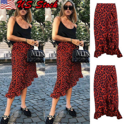 

Women Cheetah Leopard Print Casual Mid-Calf Skirt Club Holliday Bodycon Dress