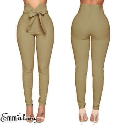 

Sexy Women Slim Skinny Pants High Waist Belted Legging Long Pencil Trousers