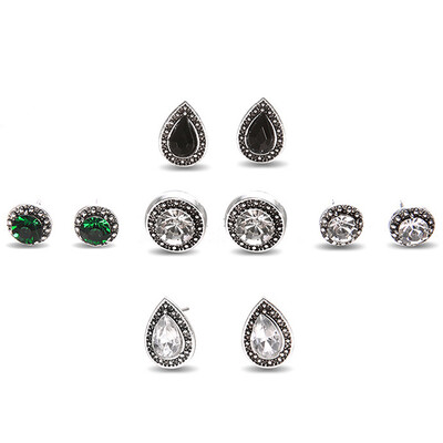 

5 Pairs Set Vintage Bohemia Alloy Charm Gemstone Resin Stud Earring for Women Earring Set Gifts