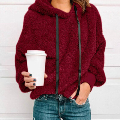 

2019 Womens Oversized Sherpa Coat Zipper Fuzzy Pullover Outwear With Pockets