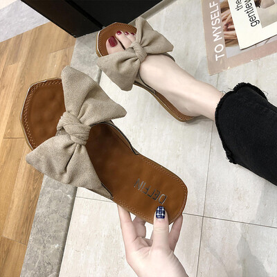 

Beach slippers womens summer soft bottom womens summer womens summer flat-bottomed fashion bow womens shoes