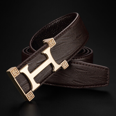 

Factory Mens belt leather letter H smooth buckle casual belt mens youth fashion business tide belt