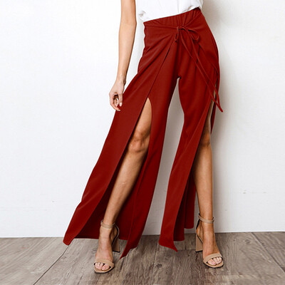 

Women Fashion High Waist Split Loose Casual Beach Wide Leg Long Pants