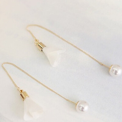 

guangxichuangshengxinfu Newly Women Gold Silver Plated Crystal Flower Drop Long Dangle Chain Earrings