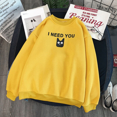 

Autumn Winter New Round Neck Thick Sweatshirts Long-sleeved Cat Eye Letter Pattern Cothes WomenCouples