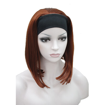 

StrongBeauty Cute BOB 3-4 Wig with Headband Orange Brown Straight Womens Short Half Hair Wigs COLOUR CHOICES