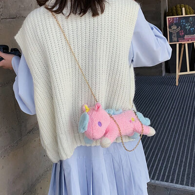 

Unicorn Plush Shoulder Bag Cross body Messenger Purse Handbag Usable For Kids\Girls