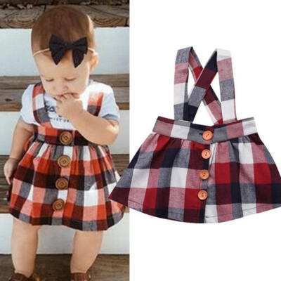 

Toddler Kids Baby Girl Red Princess Dress Plaid Straps Skirts Outfits One-Pieces
