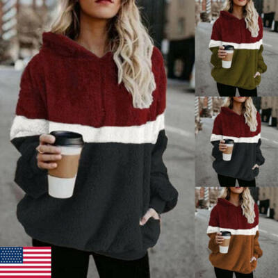 

Winter Women Warm Fluffy Fleece Pocket Hoodies Sweater Hooded Zipper Jumper Coat