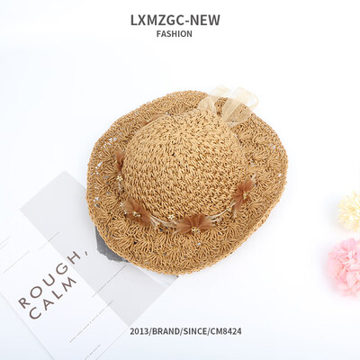 

Handmade straw hat childrens big eaves hat ladies new summer outdoor sun shade sun hat Korean version of the flower water drill