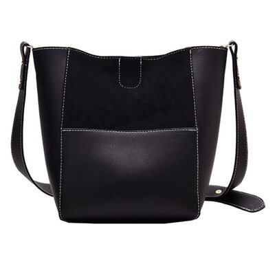 

2Pcs Fashion Lady Faux Leather Color Block Crossbody Shoulder Bucket Bag Handbag