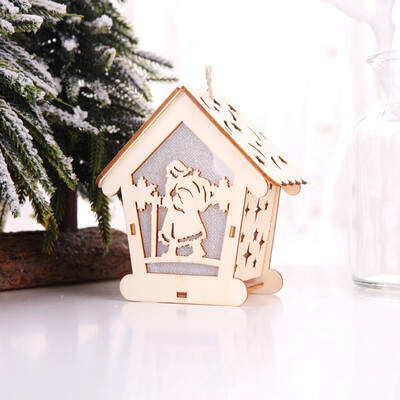 

Siaonvr Christmas Decoration Luminous Wooden House Christmas Tree Ornaments DIY Gift