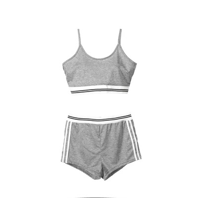 

Women Striped 2 Pcs Set Sport Bra Crop Top Shorts Playsuits Summer Activewear