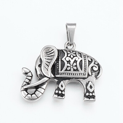 

304 Stainless Steel Pendants Elephant Antique Silver 23x30x5mm Hole 4x7mm