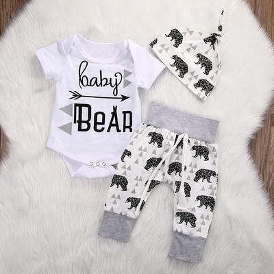 

Newborn Infant Baby Boy Girl Summer Short Sleeve RomperBear PantsHat Outfits Set