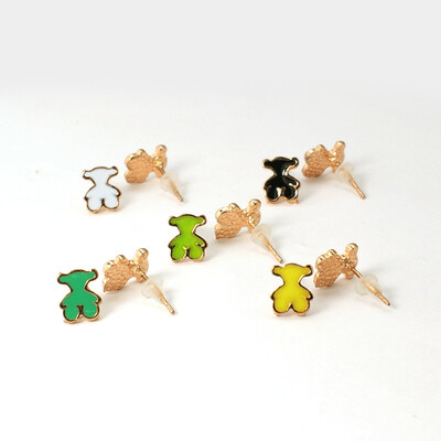 

Alloy Enamel Ear Studs Bear Rose Gold Metal Color Mixed Color about 13mm long pin 07mm Bear 9x7x15mm