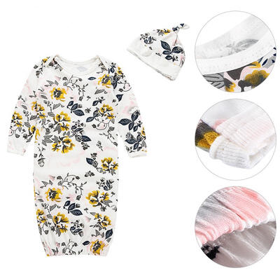 

Greensen 2Pcs Receiving Blanket Kit Newborn Baby Floral Printing Shower Swaddle with Sleeping Hat
