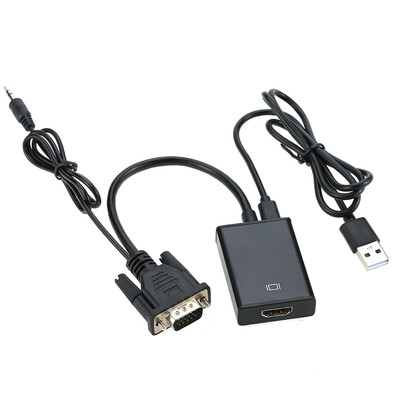 

1080P VGA Male to HD Female Adapter Converter with 35mm Audio USB Cable Supply Power for Laptop PC Projector HDTV