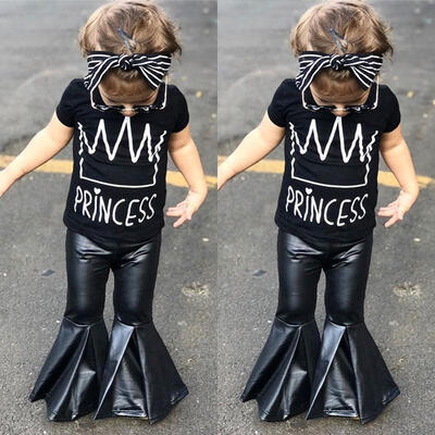 

2Pcs Kids Toddler Baby Girls Tops T-shirt Bell-bottoms Pants Outfits Set Clothes