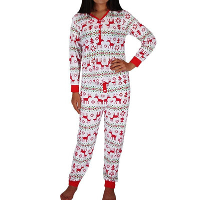 

Christmas Family Women Pajamas Sets Deer Snow Printed Long Sleeve Top Trousers Sleepwear Nightwear Outfits White