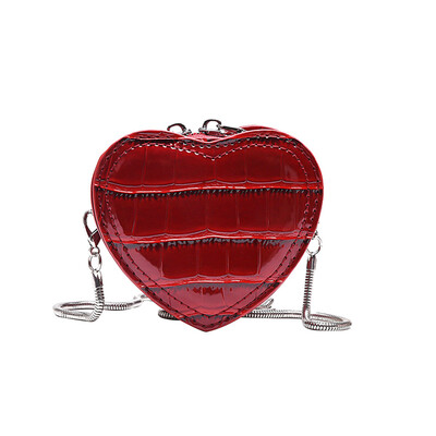 

Women Fashion Serpentine Leather Heart Shape Chain Bags Mini Shoulder Bag Crossbody Bag