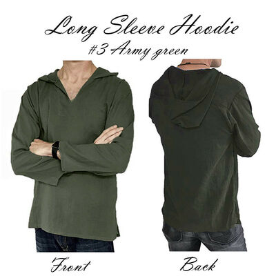 

Mens Summer Cotton Linen Long Sleeve Hoodie Tee Shirt Cool Loose V Neck Tops