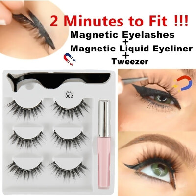 

3 pairsLot 5 Magnet Mink Eyelashes Natural Magnetic Liquid Eyeliner & Magnetic False Eyelashes & Tweezer Set Tool