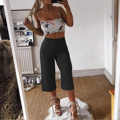 

Tailored Fashion Women Pure Color Mid Waist Casual Pants Summer Cropped Trousers Pants