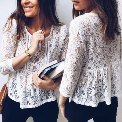 

Fashion Casual Womens Long Sleeve Loose Blouse Shirt Summer Lace Tops T-Shirt -XL
