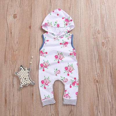 

Floral Romper Newborn Baby Girl Sleeveless Hooded Bodysuit Jumpsuit Outfits Set