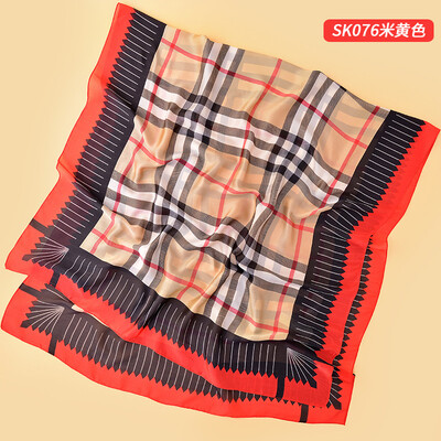 

2018 spring&summer sunscreen beach scarf new silk satin plaid pattern silk scarf shawl female wholesale SK076