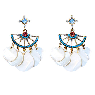 

Women Bohemian Hollow Fan Shape Round Shell Statement Stud Earrings Jewelry