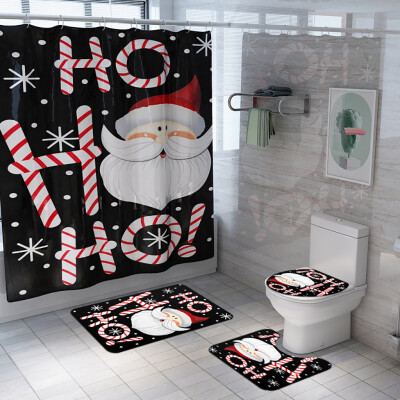 

〖Follure〗Santa Christmas Print Toilet Bathroom Mat And Shower Curtain Four-Piece Set