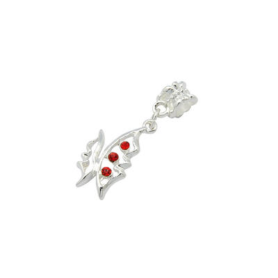 

Alloy European Dangle Pendants with Rhinestone Silver Metal Color Butterfly Size about 365mm long