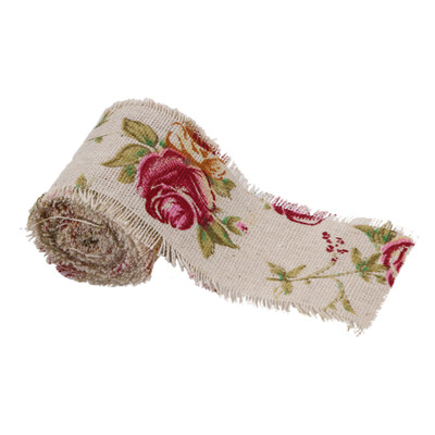 

10M Vintage Print Burlap Hessian Jute Ribbon 55mm Wide Floral Roses Ribbon