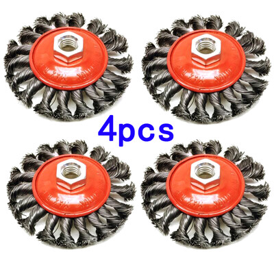 

4 Pieces Stainless Steel Crimped Knot Wire Brush Wheel 100mm For Angle Grinder