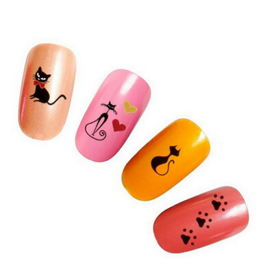 

Toponeto NEW 11 Design in 1 Black Cat Design Water Transfer 3D Nail Art Stickers Decals