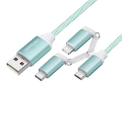

Universal 3-in-1 Cable USB To Lightning Type-C Micro USB Charging Data Cable Line With LED Flowing Light Effect For Phones-1m