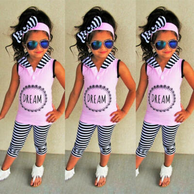 

Summer Toddler Baby Girl Stripes Hooded Tops Shorts 2PCS Outfits Set Clothes