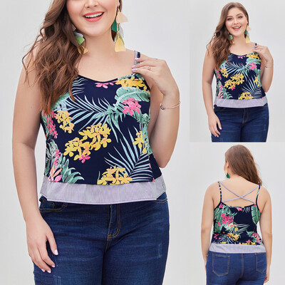 

Roseonmyhand Women Plus Size Casual Vest Boho Print Tank Backless Cross Strap Tunic Tops
