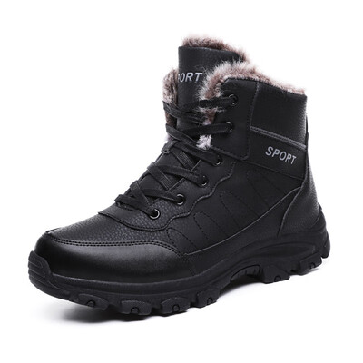 

Mens Leather Snow Boots Lace up High Top Winter Warm Shoes with Fully Fur Lined