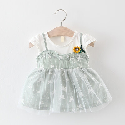 

Flower Girl Dress Summer Short Sleeve Kids Dress For Girls Fashion Girl Clothes Toddler Clothes Girls Print Fake Two Piece Dress
